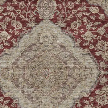 10' X 14' Red Beige And Brown Oriental Washable Indoor Outdoor Area Rug