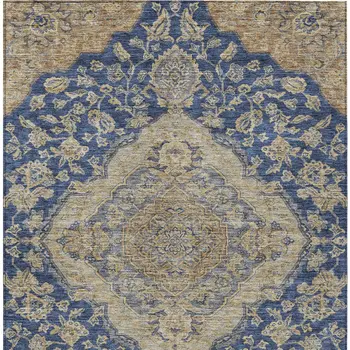 3' X 5' Navy Blue Beige And Brown Oriental Washable Indoor Outdoor Area Rug
