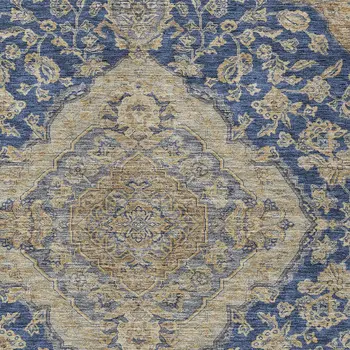 3' X 5' Navy Blue Beige And Brown Oriental Washable Indoor Outdoor Area Rug