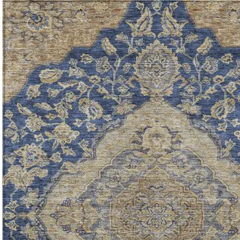 8' X 10' Navy Blue Beige And Brown Oriental Washable Indoor Outdoor Area Rug