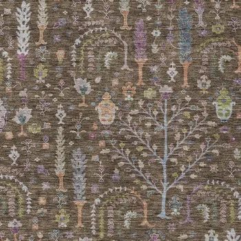 5' X 8' Brown Purple And Blue Floral Washable Indoor Outdoor Area Rug