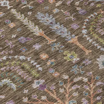 5' X 8' Brown Purple And Blue Floral Washable Indoor Outdoor Area Rug