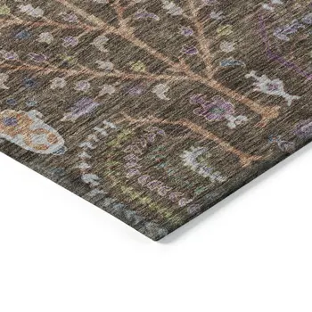 9' X 12' Brown Purple And Blue Floral Washable Indoor Outdoor Area Rug