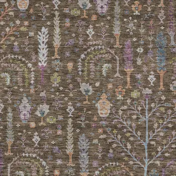 9' X 12' Brown Purple And Blue Floral Washable Indoor Outdoor Area Rug