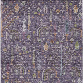 3' X 5' Eggplant Terra Cotta And Green Floral Washable Indoor Outdoor Area Rug