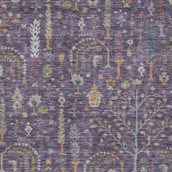 3' X 5' Eggplant Terra Cotta And Green Floral Washable Indoor Outdoor Area Rug
