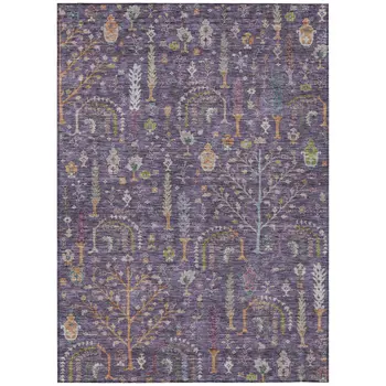 9' X 12' Eggplant Terra Cotta And Green Floral Washable Indoor Outdoor Area Rug