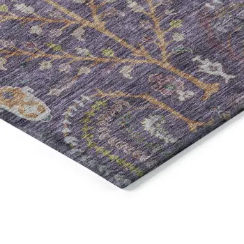 9' X 12' Eggplant Terra Cotta And Green Floral Washable Indoor Outdoor Area Rug