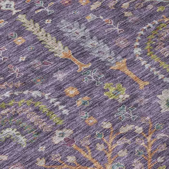 9' X 12' Eggplant Terra Cotta And Green Floral Washable Indoor Outdoor Area Rug