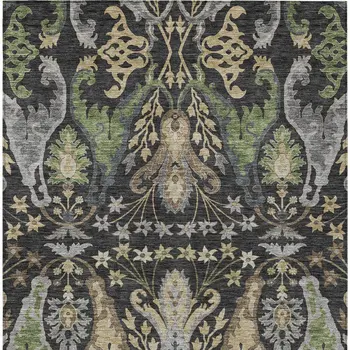 3' X 5' Black Green And Brown Floral Washable Indoor Outdoor Area Rug