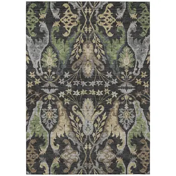 3' X 5' Black Green And Brown Floral Washable Indoor Outdoor Area Rug