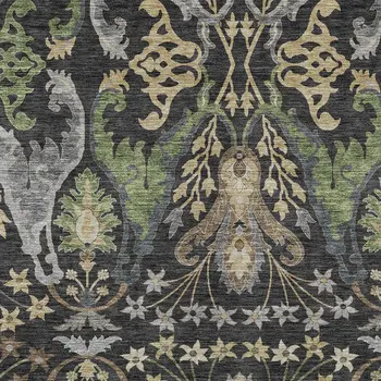 3' X 5' Black Green And Brown Floral Washable Indoor Outdoor Area Rug