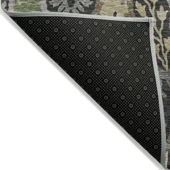 5' X 8' Black Green And Brown Floral Washable Indoor Outdoor Area Rug