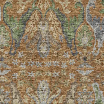 3' X 5' Copper Green And Beige Floral Washable Indoor Outdoor Area Rug