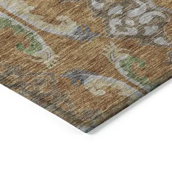 5' X 8' Copper Green And Beige Floral Washable Indoor Outdoor Area Rug