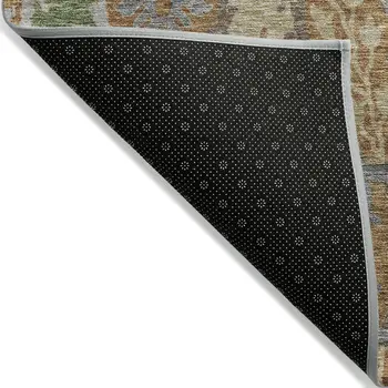 9' X 12' Copper Green And Beige Floral Washable Indoor Outdoor Area Rug