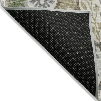 9' X 12' Ivory Green And Brown Floral Washable Indoor Outdoor Area Rug