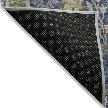 5' X 8' Navy Blue Green And Brown Floral Washable Indoor Outdoor Area Rug