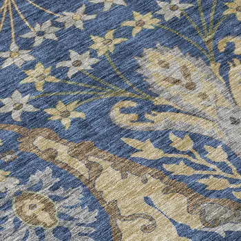 8' X 10' Navy Blue Green And Brown Floral Washable Indoor Outdoor Area Rug