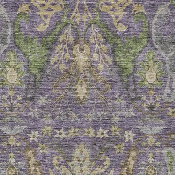 5' X 8' Purple Green And Brown Floral Washable Indoor Outdoor Area Rug