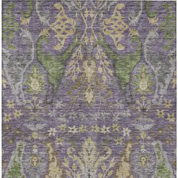 9' X 12' Purple Green And Brown Floral Washable Indoor Outdoor Area Rug