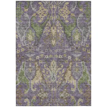 9' X 12' Purple Green And Brown Floral Washable Indoor Outdoor Area Rug