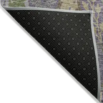 9' X 12' Purple Green And Brown Floral Washable Indoor Outdoor Area Rug