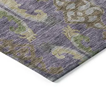 9' X 12' Purple Green And Brown Floral Washable Indoor Outdoor Area Rug