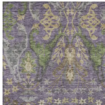 9' X 12' Purple Green And Brown Floral Washable Indoor Outdoor Area Rug