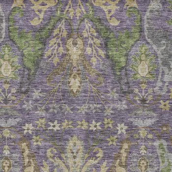 10' X 14' Purple Green And Brown Floral Washable Indoor Outdoor Area Rug