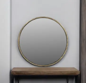 30" Brass Round Iron Framed Accent Mirror