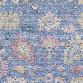 3' X 5' Blue Pink And Ivory Floral Washable Indoor Outdoor Area Rug