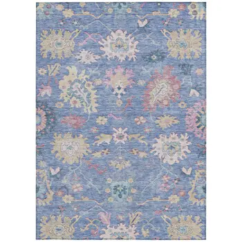 8' X 10' Blue Pink And Ivory Floral Washable Indoor Outdoor Area Rug