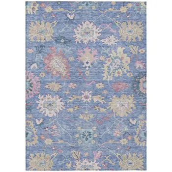 8' X 10' Blue Pink And Ivory Floral Washable Indoor Outdoor Area Rug
