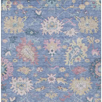 8' X 10' Blue Pink And Ivory Floral Washable Indoor Outdoor Area Rug