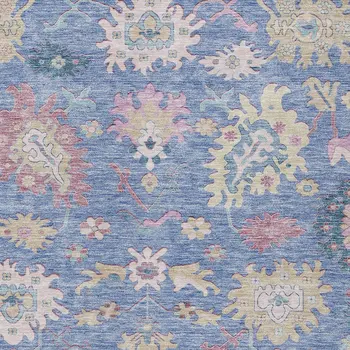 9' X 12' Blue Pink And Ivory Floral Washable Indoor Outdoor Area Rug