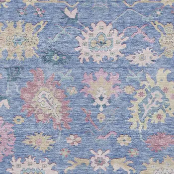 10' X 14' Blue Pink And Ivory Floral Washable Indoor Outdoor Area Rug