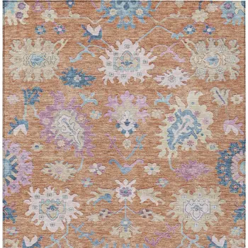 3' X 5' Orange Pink And Denim Blue Floral Washable Indoor Outdoor Area Rug