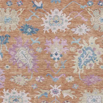 3' X 5' Orange Pink And Denim Blue Floral Washable Indoor Outdoor Area Rug