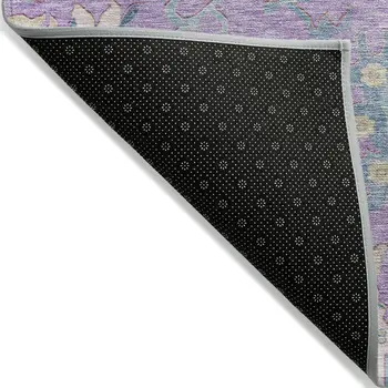 3' X 5' Purple Ivory And Denim Blue Floral Washable Indoor Outdoor Area Rug