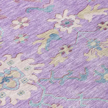 3' X 5' Purple Ivory And Denim Blue Floral Washable Indoor Outdoor Area Rug
