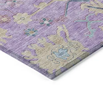 8' Purple Ivory And Denim Blue Round Floral Washable Indoor Outdoor Area Rug