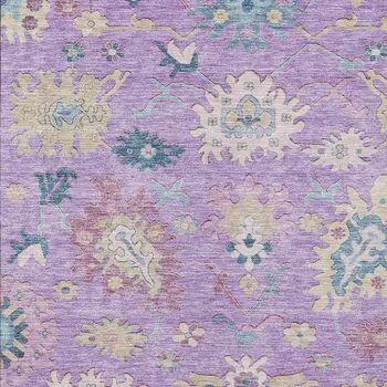9' X 12' Purple Ivory And Denim Blue Floral Washable Indoor Outdoor Area Rug