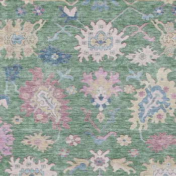 3' X 5' Sage Ivory And Pink Floral Washable Indoor Outdoor Area Rug
