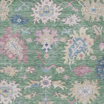 5' X 8' Sage Ivory And Pink Floral Washable Indoor Outdoor Area Rug
