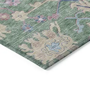 8' X 10' Sage Ivory And Pink Floral Washable Indoor Outdoor Area Rug