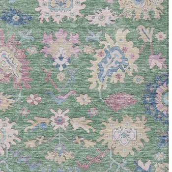 10' X 14' Sage Ivory And Pink Floral Washable Indoor Outdoor Area Rug