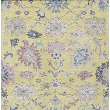 8' X 10' Yellow Lavender And Denim Blue Floral Washable Indoor Outdoor Area Rug