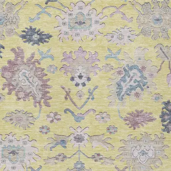 8' X 10' Yellow Lavender And Denim Blue Floral Washable Indoor Outdoor Area Rug