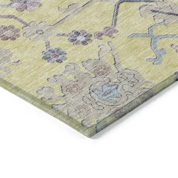 9' X 12' Yellow Lavender And Denim Blue Floral Washable Indoor Outdoor Area Rug